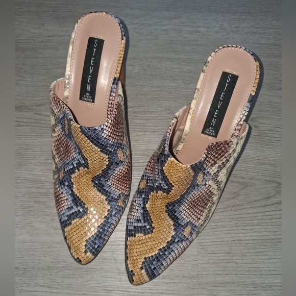 Steven by Steve Madden Nox Snake Python Chunky Block Heeled Mules Size 8 Womens - Picture 4 of 13